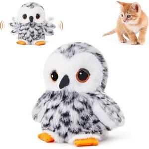 Flapping Owl Cat Toys (No Flying), Lifelike Bird Chirp, Rechargeable